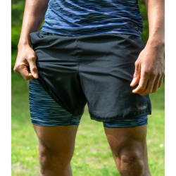 COUREUR DU DIMANCHE - SHORT 2 EN 1 LE STRIÉ HOMME - Bleu