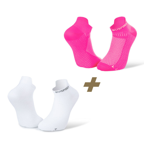 BV SPORT - PACK 2 SOCQUETTES ULTRA LIGHT RUNNING - Blanc / Rose