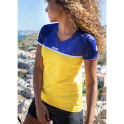 COUREUR DU DIMANCHE - TEE-SHIRT LE BICOLORE MOUCHETÉ FEMME - Bleu / Jaune